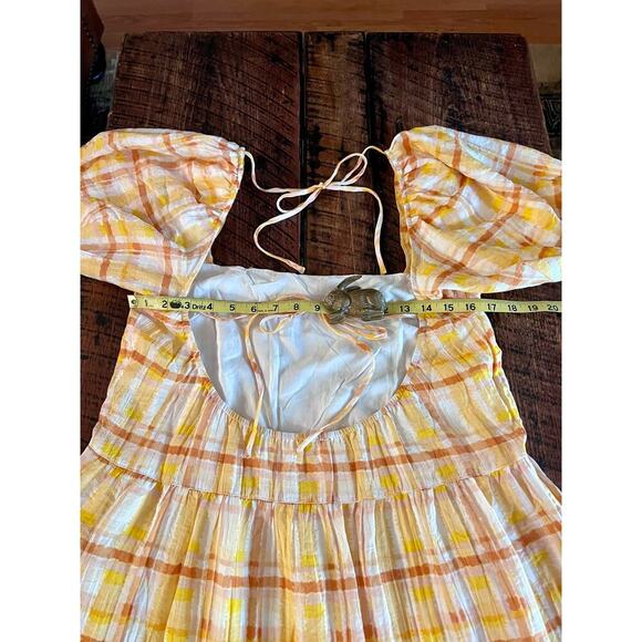 Astr The Label Anthropologie IIana Puff Sleeve Prarie Yellow Plaid Dress - Picture 14 of 17